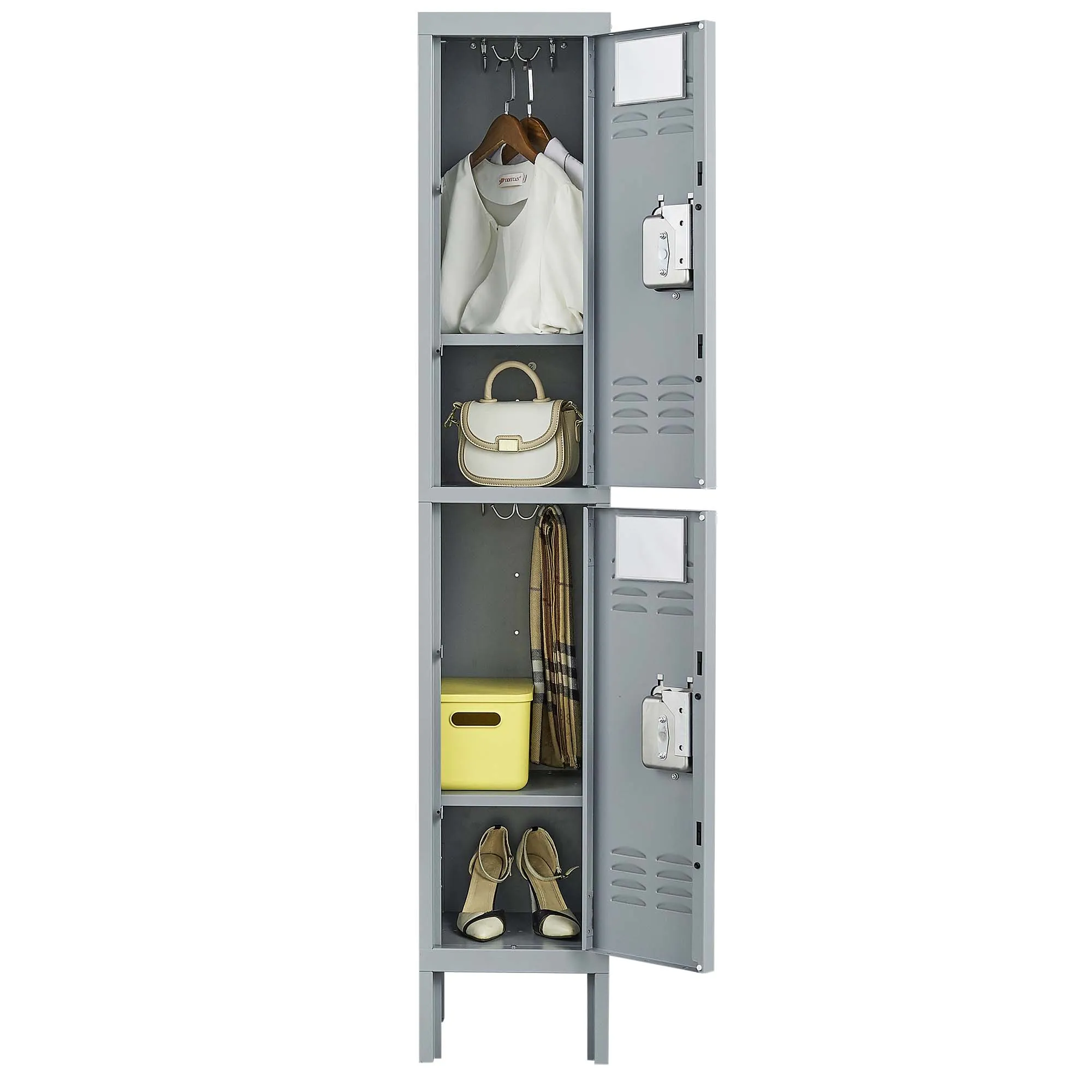 2-Door 66"H Metal Lockers w/ Lock for Employees, Storage Cabinet for Gym, Office, School, Garage - Gray