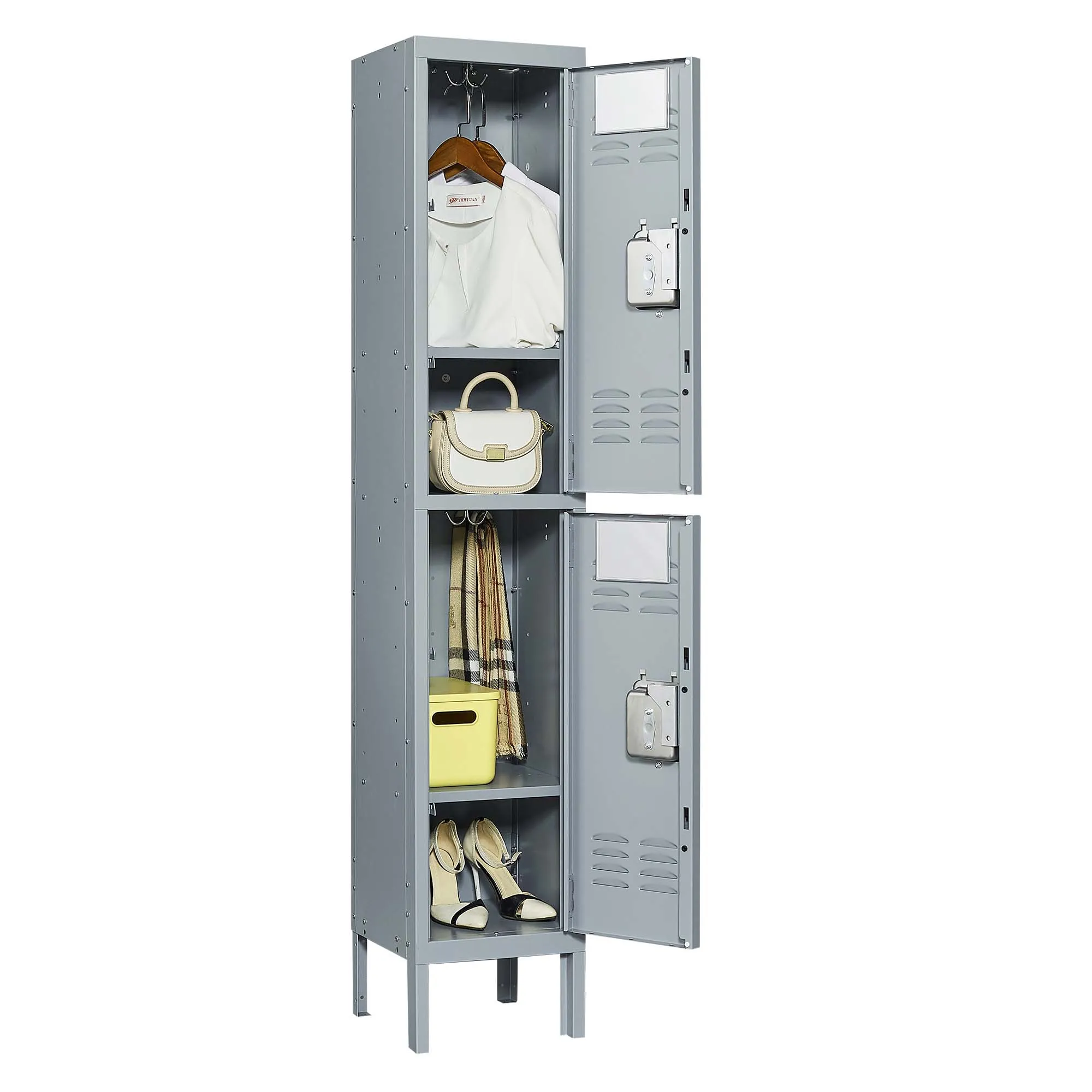 2-Door 66"H Metal Lockers w/ Lock for Employees, Storage Cabinet for Gym, Office, School, Garage - Gray