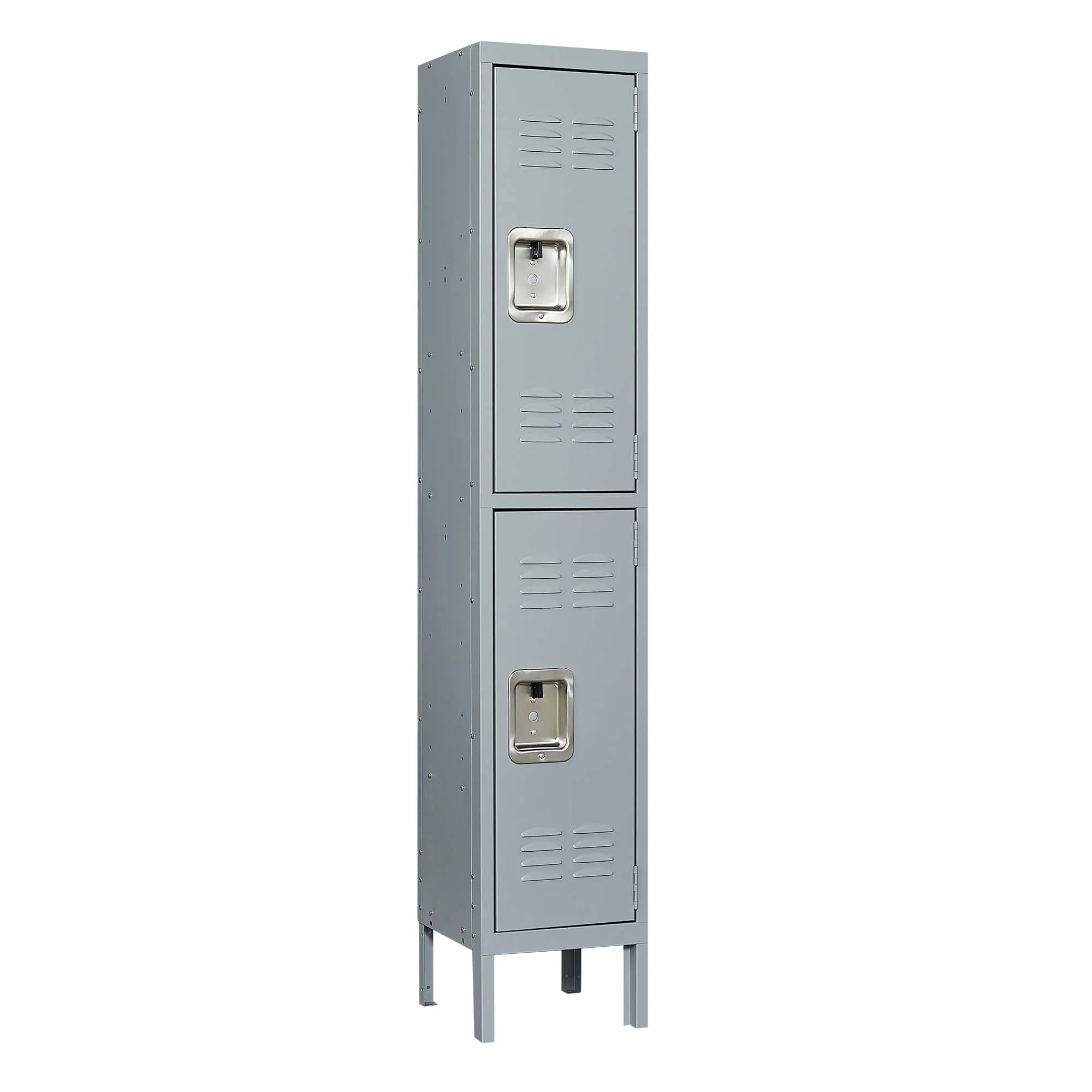 2-Door 66"H Metal Lockers w/ Lock for Employees, Storage Cabinet for Gym, Office, School, Garage - Gray