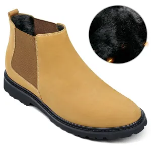 7 CM / 2.76 Inches CMR CHAMARIPA Winter Yellow Nubuck Chelsea Boots