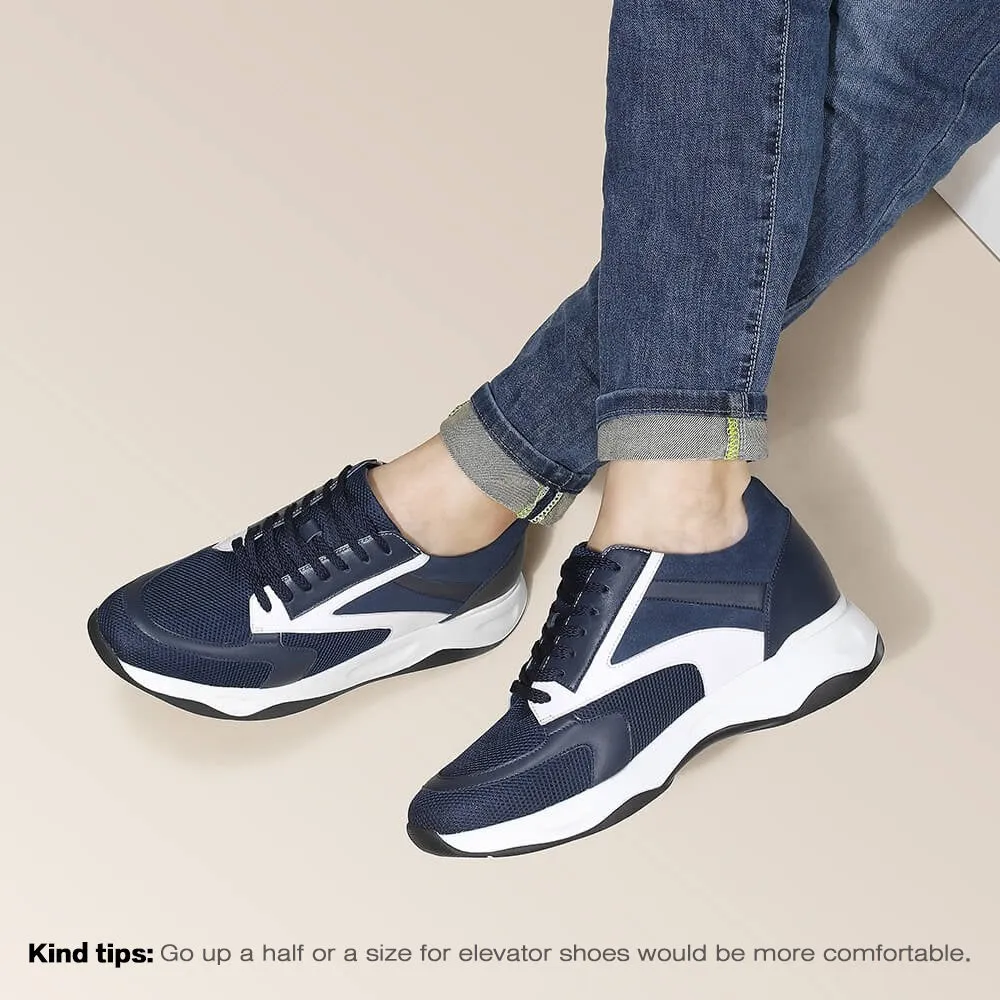 8CM / 3.15 Inches CMR CHAMARIPA Men's Raised Shoes: Elevate Your Height in Style with Breathable Blue Sneakers