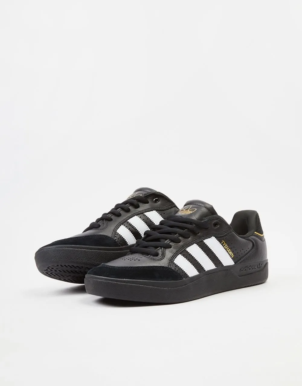 adidas Tyshawn Low Skate Shoes - Core Black/White/Gold Metallic