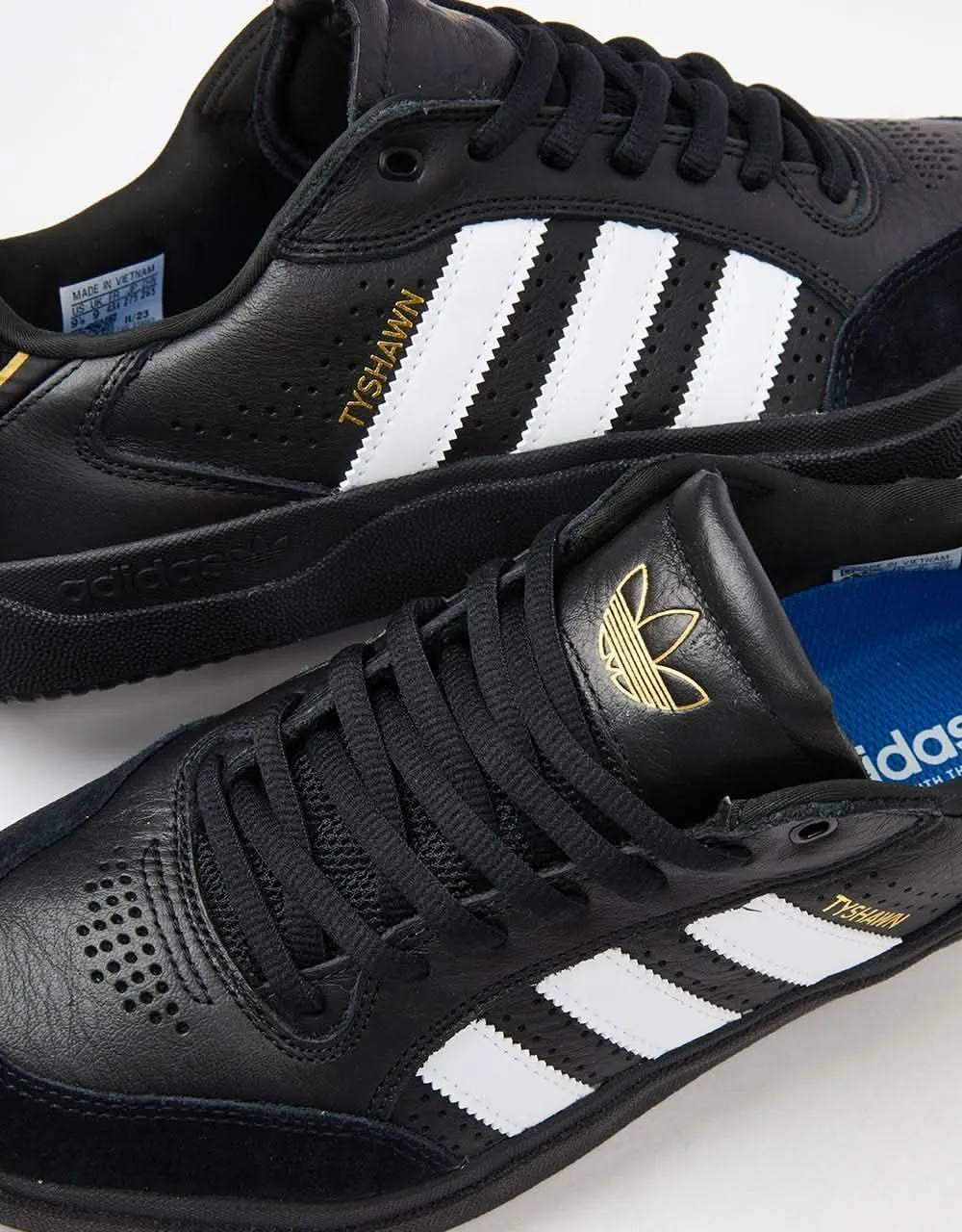 adidas Tyshawn Low Skate Shoes - Core Black/White/Gold Metallic