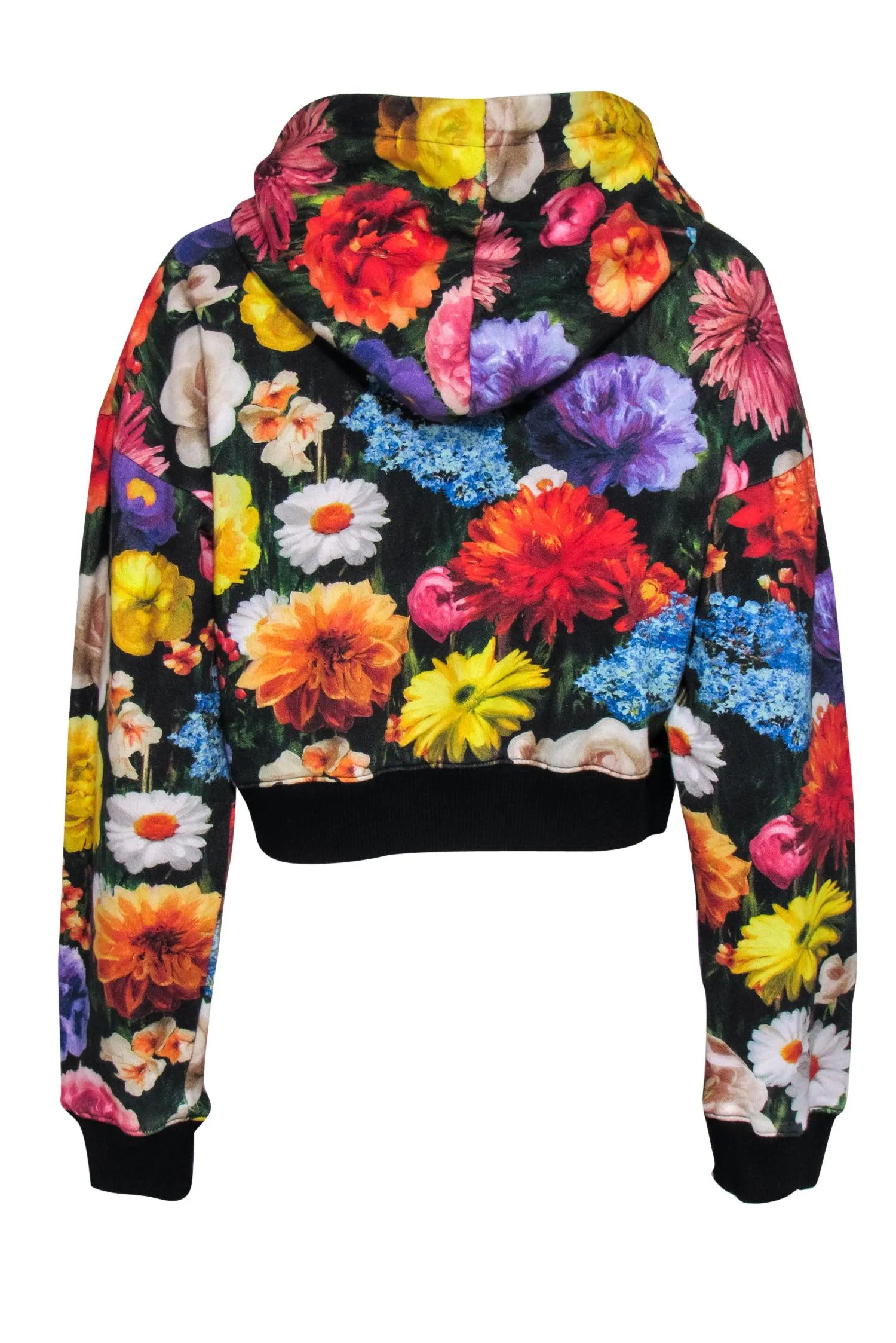 Alice & Olivia - Black & Multicolored Floral Print Cropped Hoodie Sz M