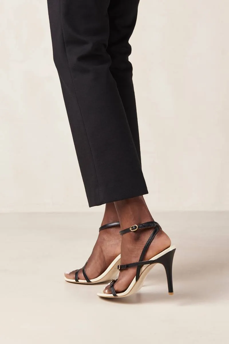 ALYSSA BICOLOR BLACK CREAM LEATHER SANDALS