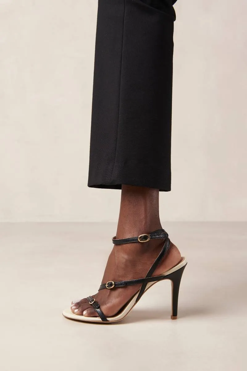 ALYSSA BICOLOR BLACK CREAM LEATHER SANDALS