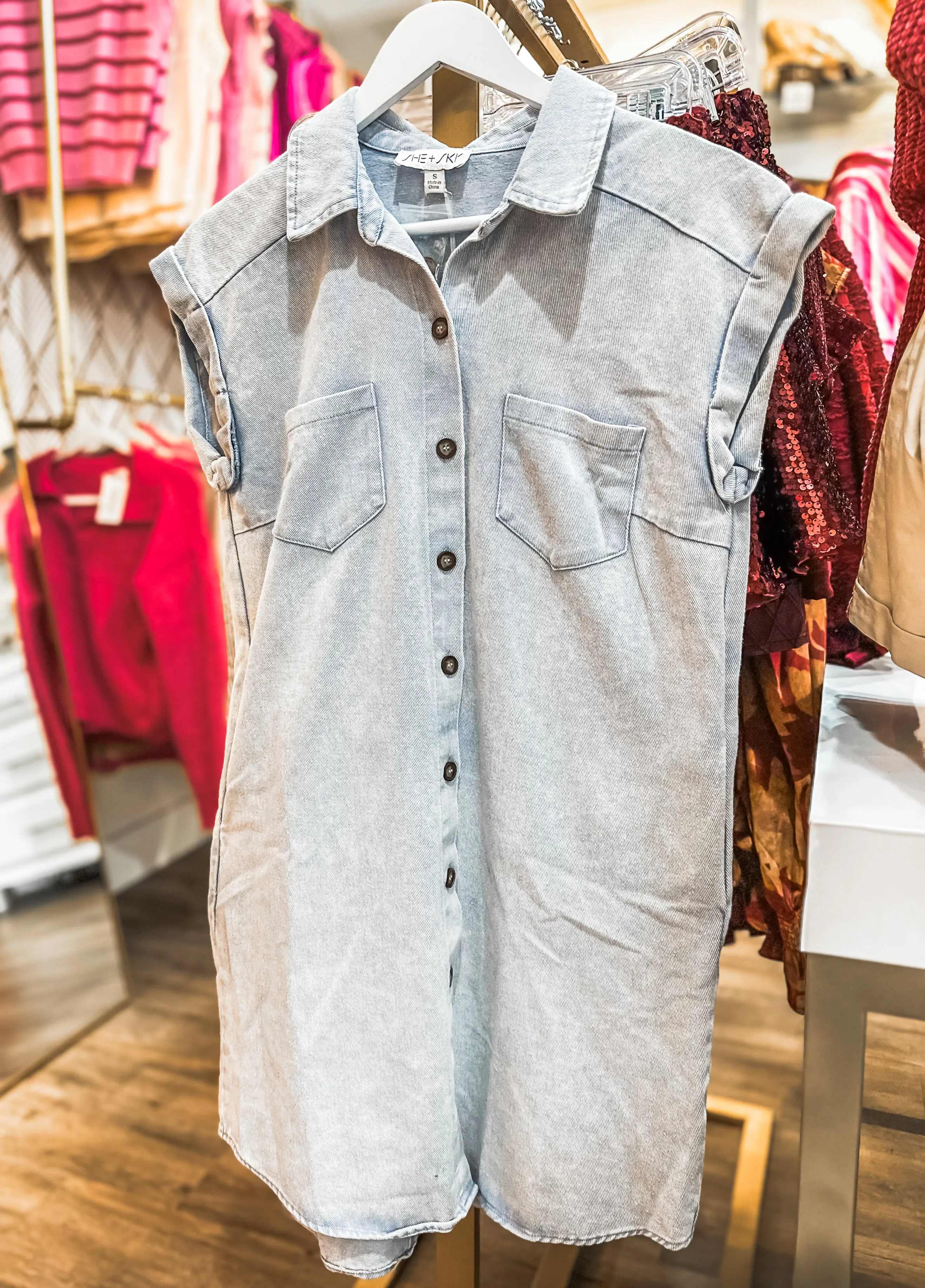 Angelle's Style Blue Grey Button Down Washed Twill Shirt Dress