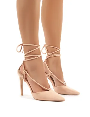 Bardot Nude Strappy Lace Up High Heel
