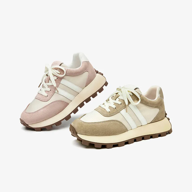 Beautoday Suede Lug Sole Chunky Sneakers with Round Toe Design for Women