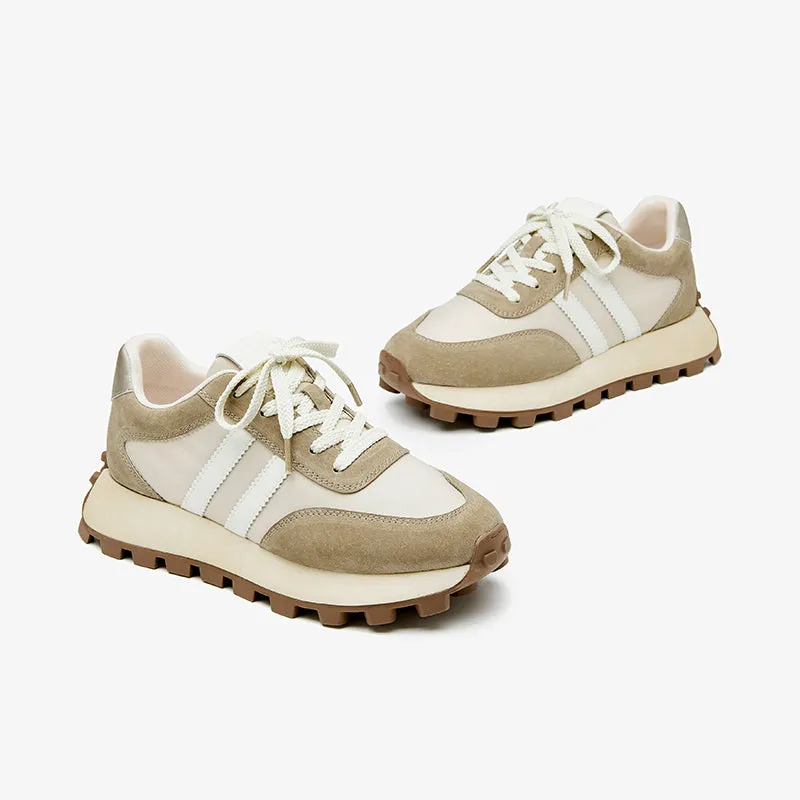 Beautoday Suede Lug Sole Chunky Sneakers with Round Toe Design for Women