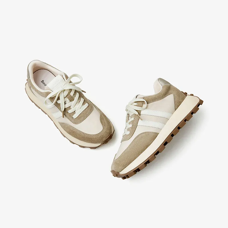 Beautoday Suede Lug Sole Chunky Sneakers with Round Toe Design for Women