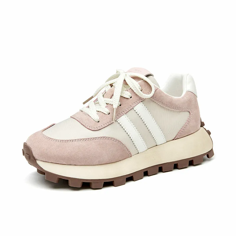 Beautoday Suede Lug Sole Chunky Sneakers with Round Toe Design for Women