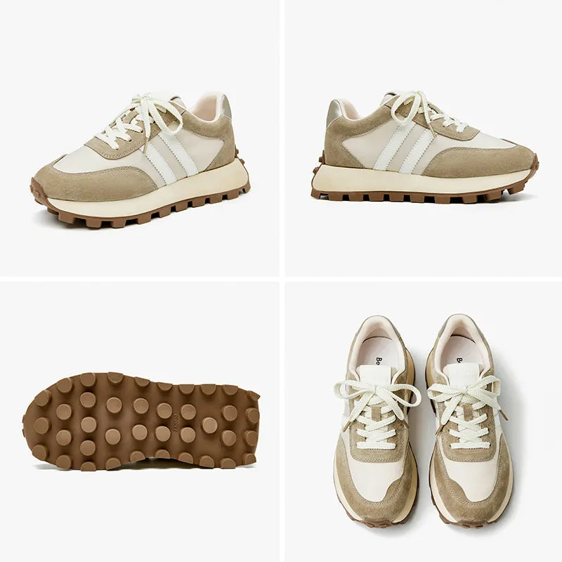 Beautoday Suede Lug Sole Chunky Sneakers with Round Toe Design for Women