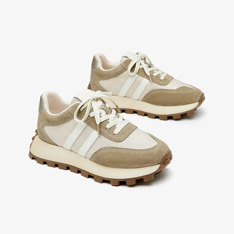 Beautoday Suede Lug Sole Chunky Sneakers with Round Toe Design for Women