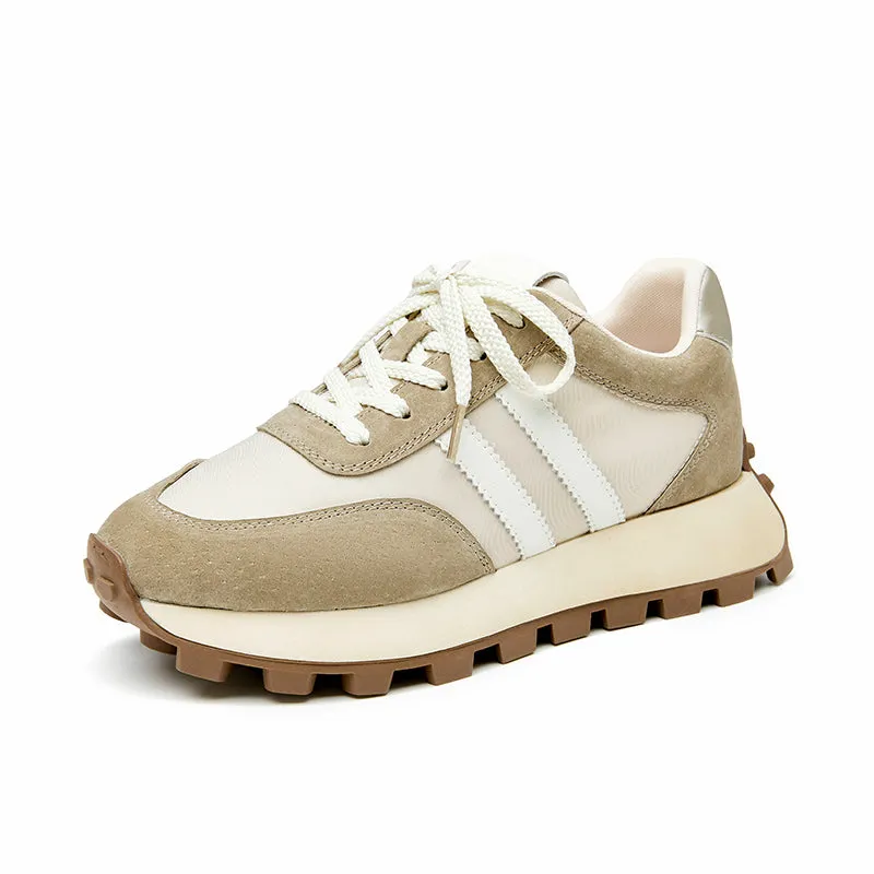 Beautoday Suede Lug Sole Chunky Sneakers with Round Toe Design for Women