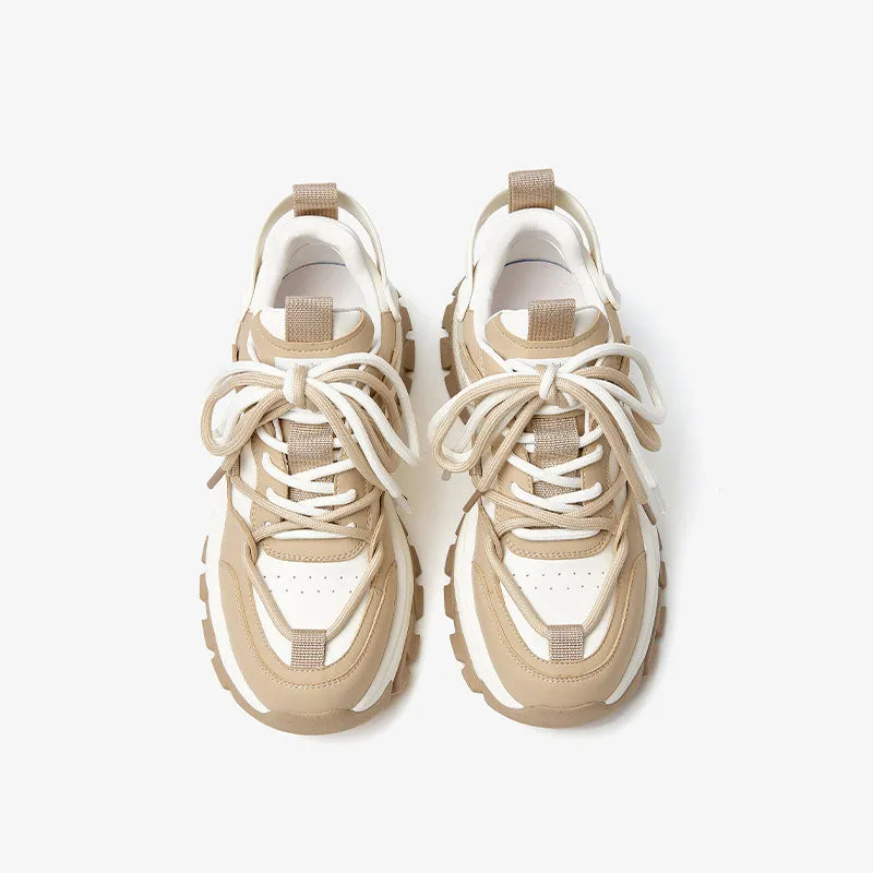 BeauToday Women's Leisure Leather Patchwork Platform Sneakers