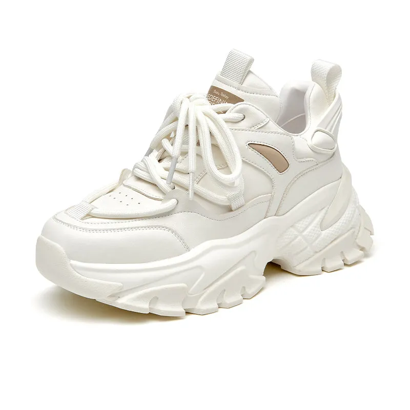 BeauToday Women's Leisure Leather Patchwork Platform Sneakers