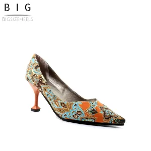 Bigsizeheels National style color thin heel shoes - Orange