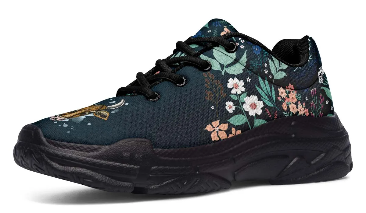 Blue Floral Cow Chunky Sneakers