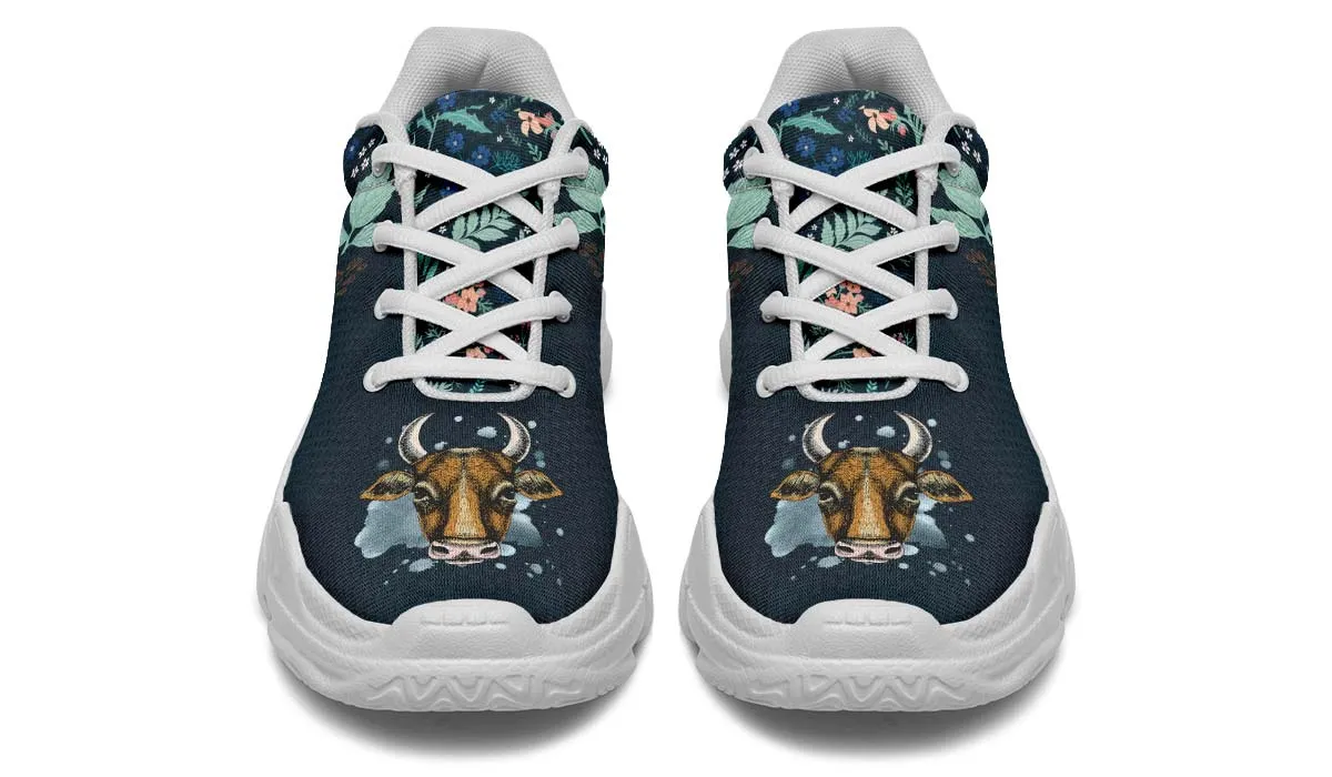 Blue Floral Cow Chunky Sneakers