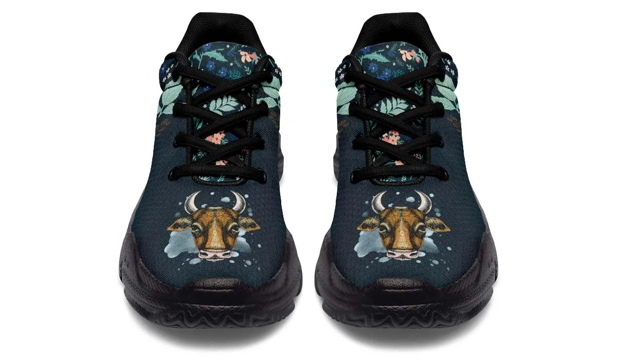 Blue Floral Cow Chunky Sneakers