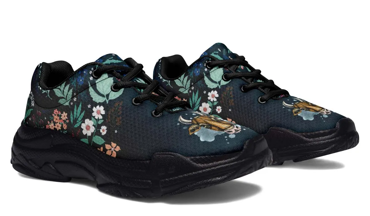 Blue Floral Cow Chunky Sneakers