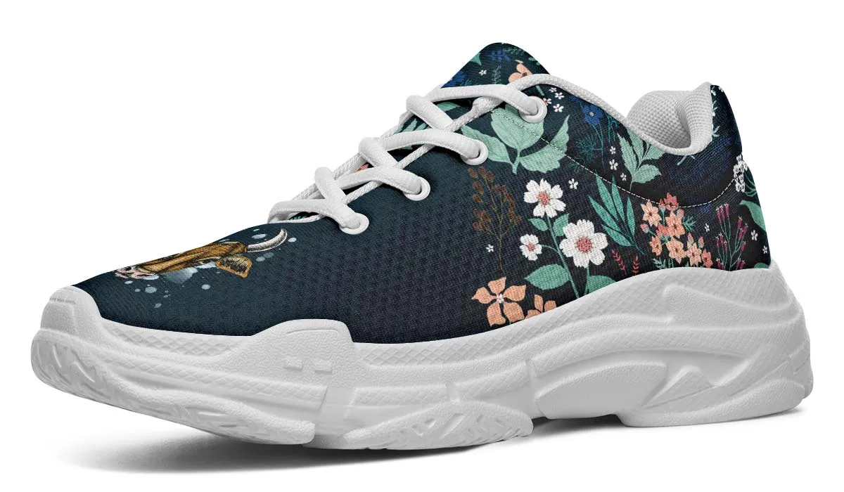 Blue Floral Cow Chunky Sneakers