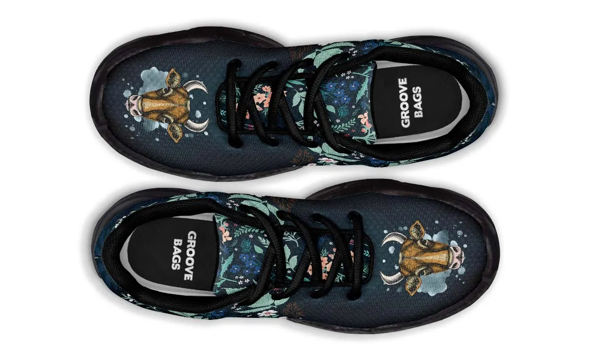 Blue Floral Cow Chunky Sneakers