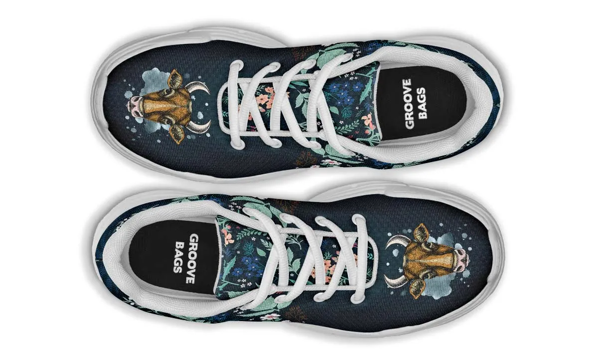 Blue Floral Cow Chunky Sneakers