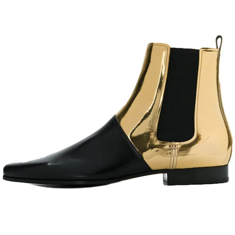 BOOPDO DESIGN RETRO LEATHER GOLD BLACK ANKLE CHELSEA BOOTS