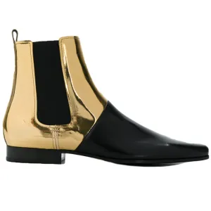 BOOPDO DESIGN RETRO LEATHER GOLD BLACK ANKLE CHELSEA BOOTS