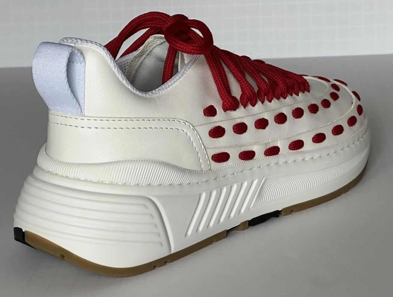 Bottega Veneta Mens Leather White/Red Sneakers 9 US (42 Euro) 578305 NIB $990