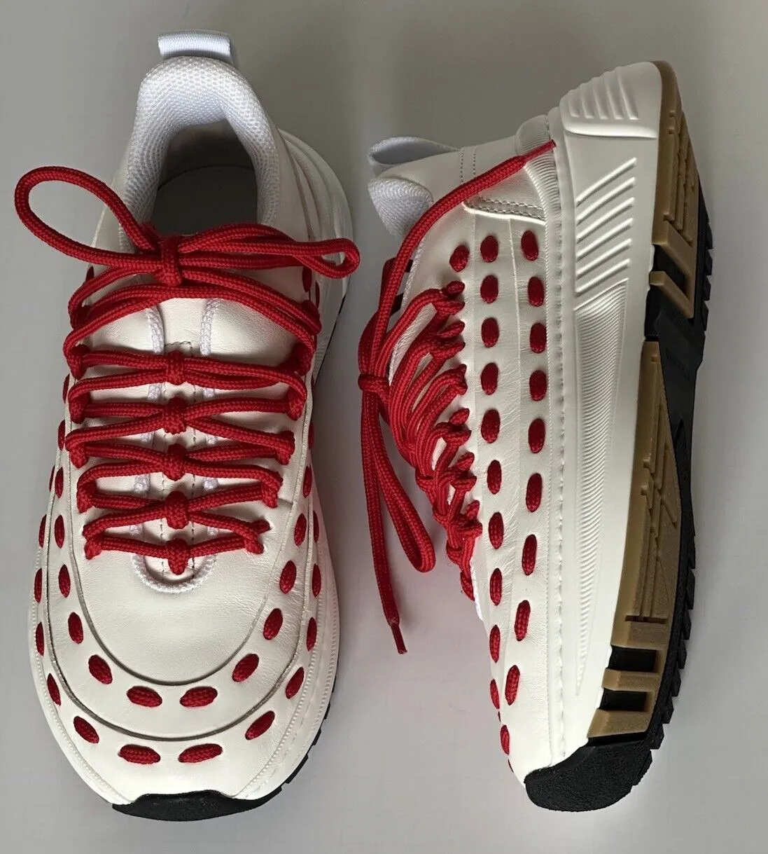 Bottega Veneta Mens Leather White/Red Sneakers 9 US (42 Euro) 578305 NIB $990