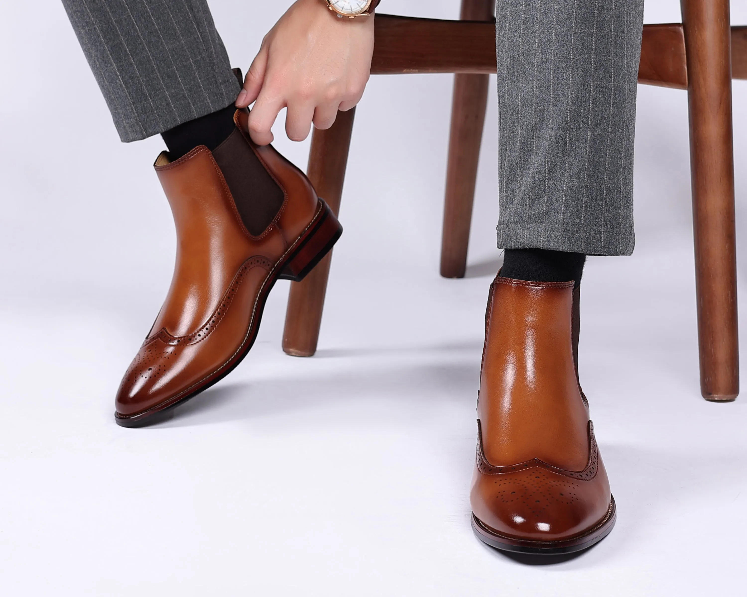 Brogue-Detail Chelsea Boots