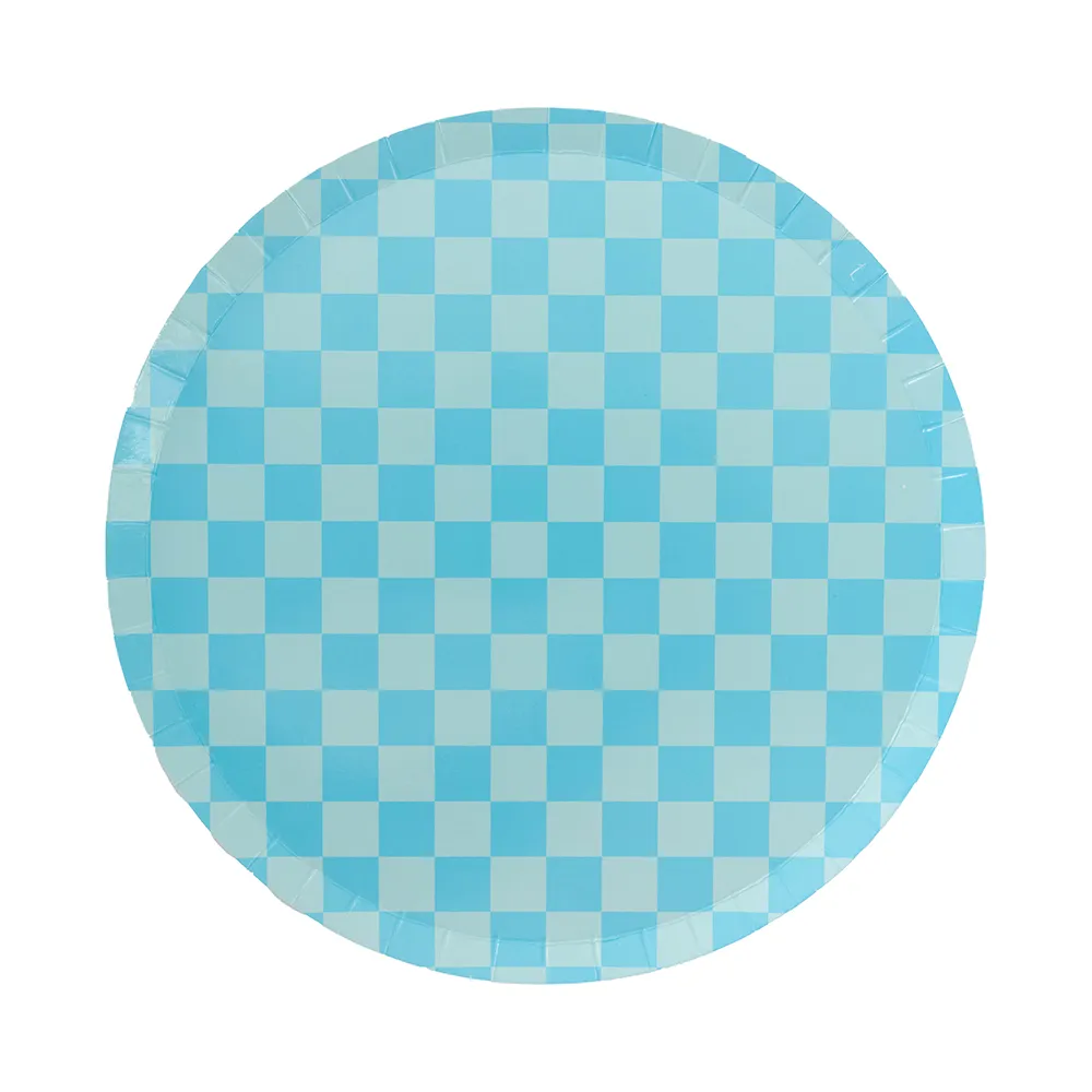Checkered Blue Plates - Large 8pk S1199