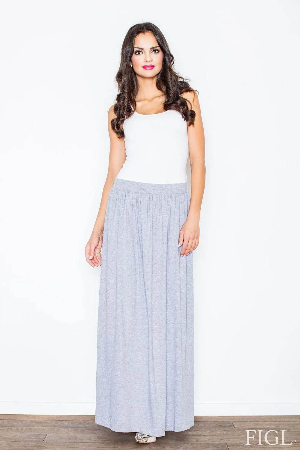 Chic Gray Cotton Maxi Skirt with Stylish Leg Opening