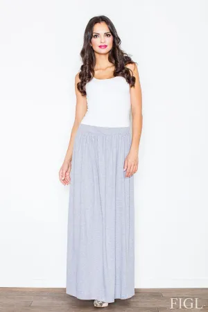 Chic Gray Cotton Maxi Skirt with Stylish Leg Opening