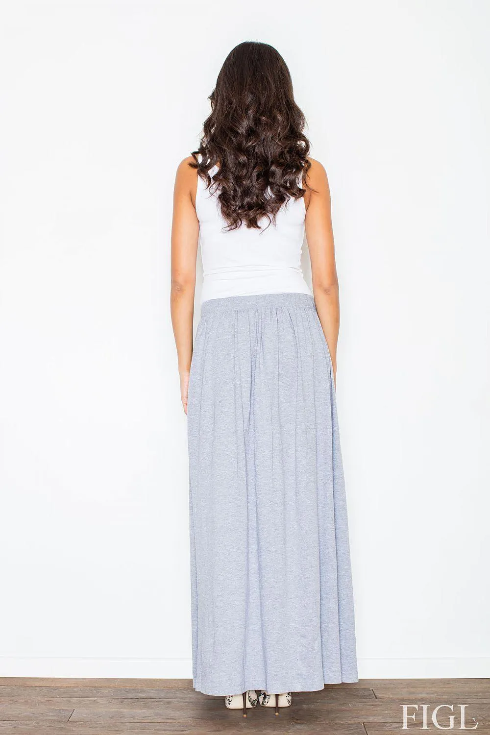 Chic Gray Cotton Maxi Skirt with Stylish Leg Opening