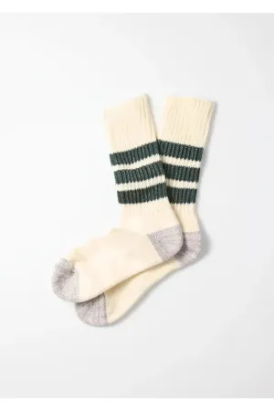 Coarse Ribbed Old-School Crew Socks - Dark Green