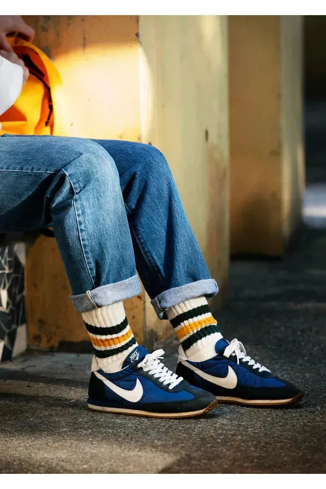 Coarse Ribbed Old-School Crew Socks - Dark Green