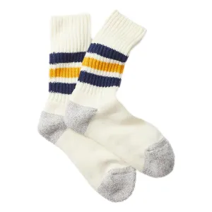 Coarse Ribbed Old School Crew Socks Navy Yellow