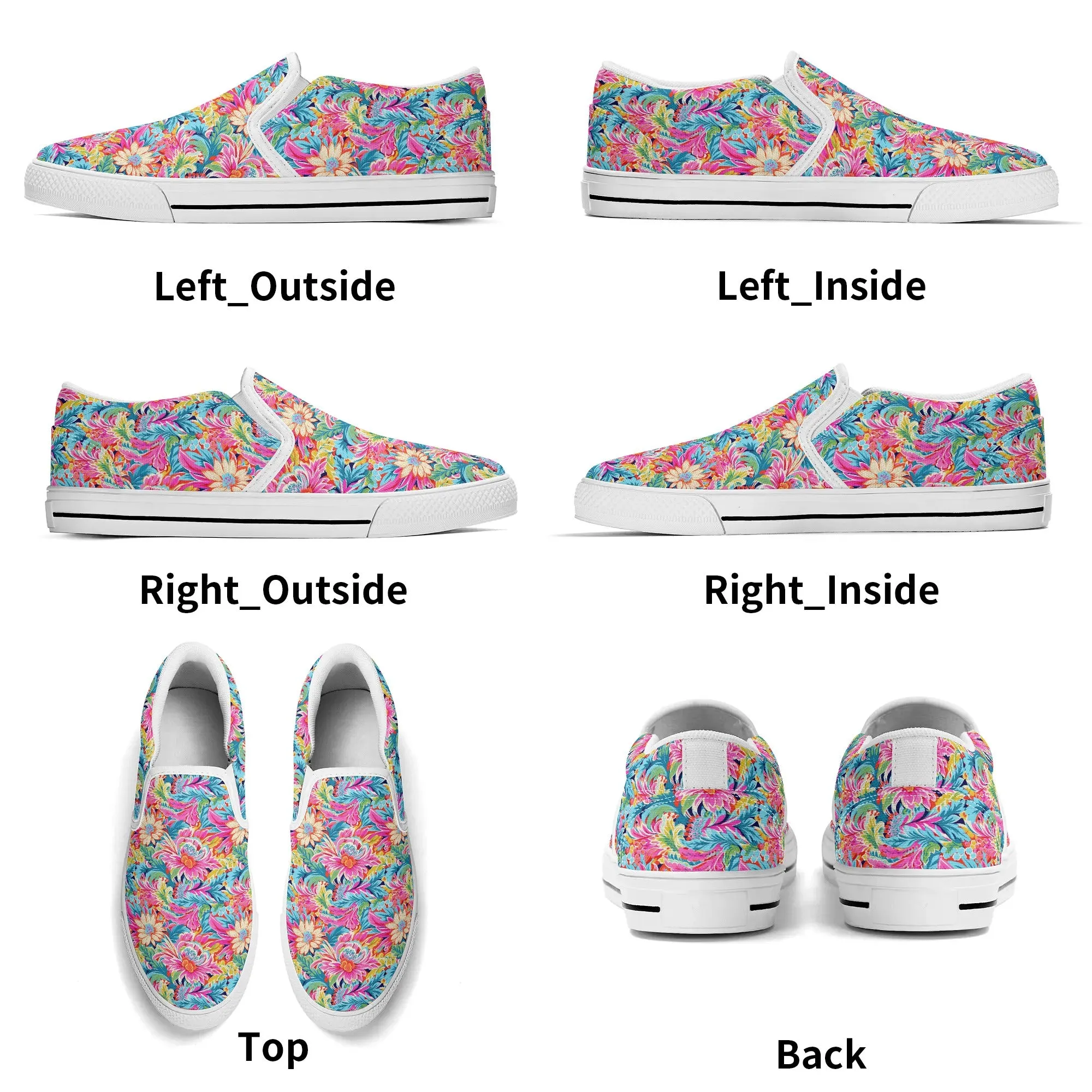 Coastal Summer Blooms: Bright Floral Watercolors in Coastal Hues Womens Canvas Slip On Shoes US5-US12