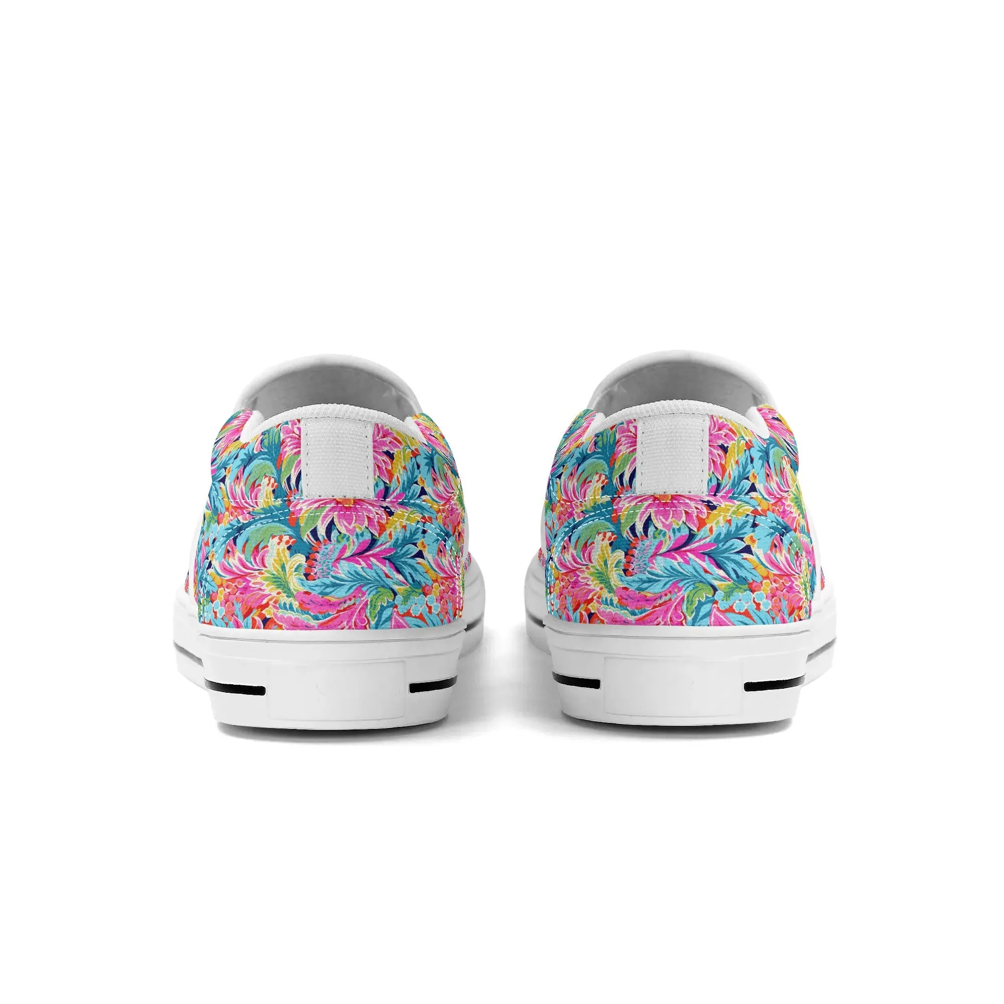 Coastal Summer Blooms: Bright Floral Watercolors in Coastal Hues Womens Canvas Slip On Shoes US5-US12