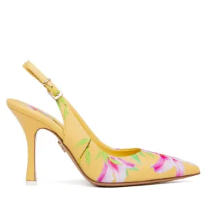 Conica Yellow Printed Leather Slingback