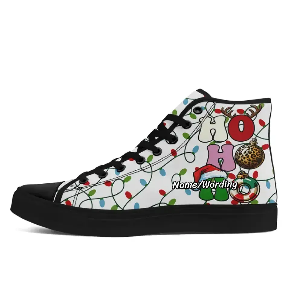 Corporate Gifts,Personalized Green Stripe Sneakers, Custom Santa Shoes, Canvas High Top Gym Shoes, Gift for Christmas