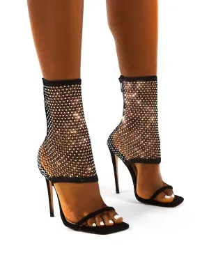 Double Take Black Fishnet Ankle Stiletto High Heels