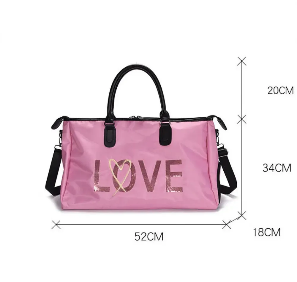 Duffle Bag - With Shoe Storage - Pink 'Love'