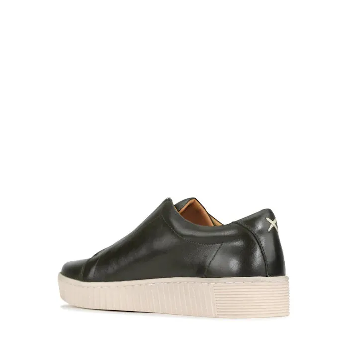 EOS Joya Dark Olive  Leather Trainer Zip Sneaker