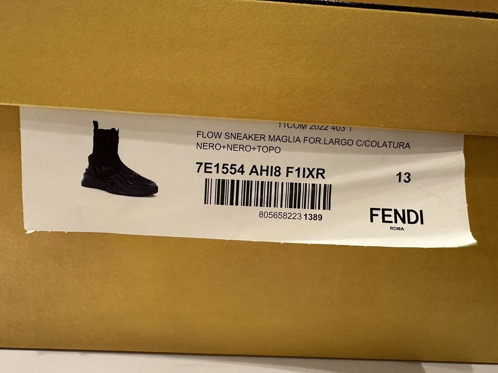 Fendi Contrast Knit High Top Sock Sneakers Shoes Black 14 US 7E1554 NIB $1190