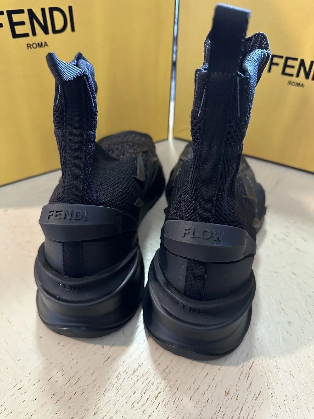 Fendi Contrast Knit High Top Sock Sneakers Shoes Black 14 US 7E1554 NIB $1190